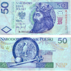 The new 50 zloty bill, front and back.